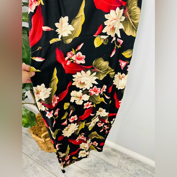 Hilo Hattie Long Maxi Floral a tropical Hawaiian Black Cream Red Maxi Dress - Picture 4 of 5